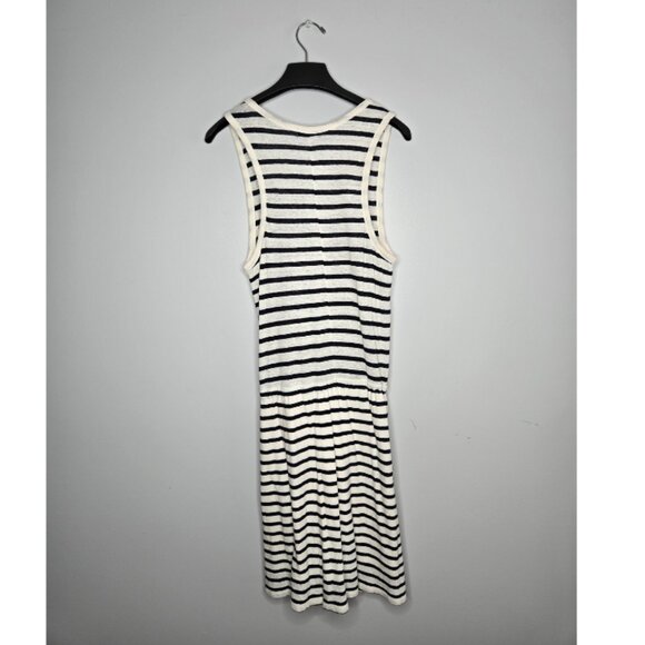 Gap Tall Navy & White Striped Linen-Blend Midi Dress M – Lined Skirt, Pockets - Picture 3 of 6